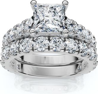 Pompeii3 Certified 3Ct Princess Cut Diamond Engagement Ring Set 14k Gold Lab Grown