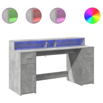 Berkfield Home Desk with LED Lights Concrete Grey 160x55x91 cm Engineered Wood | Size: 160 x 55 x 91 cm