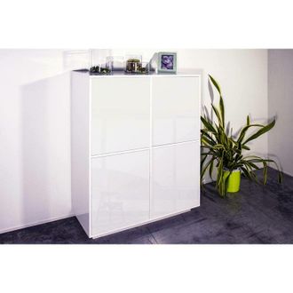 Dmora Aparador Dpaci, Aparador de cocina con 4 puertas, Buffet de salón, 100% Made in Italy, cm 100x41h126, Blanco brillo - Dmora