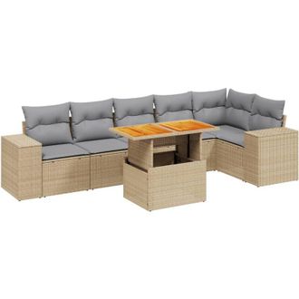 vidaXL Vidaxl - Set Sof&aacute;s De Jard&iacute;n 7 Piezas Y Cojines Rat&aacute;n Sint&eacute;tico Beige