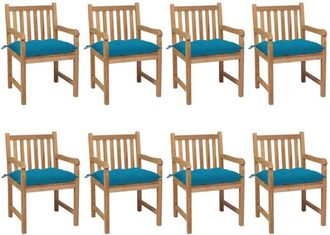 vidaXL Sillas De Jard&iacute;n Con Cojines Azul Claro 8 Pcs Massive Teak