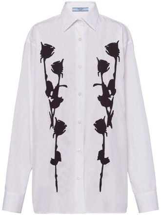 Prada embroidered poplin shirt - women - Cotton - 40 - White