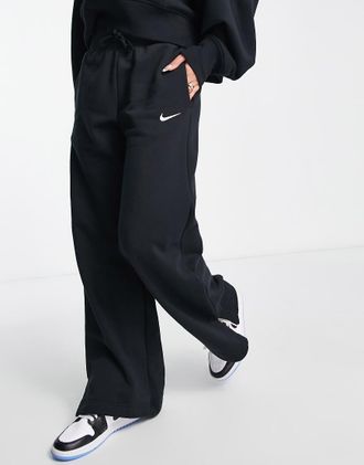 Nike Phoenix Fleece - Joggers ampi neri a vita alta-Nero