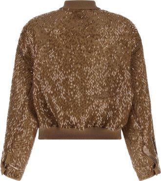 Brunello Cucinelli Sequin-Embroidered Silk Cardigan - Camel