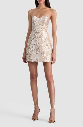Alice & Olivia Hallie Metallic Damask Jacquard Cocktail Dress in Gold at Nordstrom, Size 12