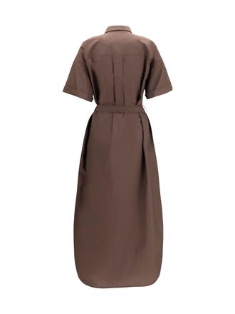Brunello Cucinelli Womens Sequined Shirt Dress With Belt Dark Brown Cotton; Polyamide