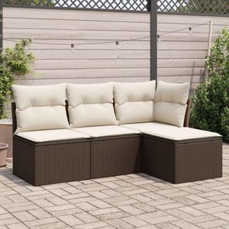 vidaXL Vidaxl - Set Divano da Giardino 4 pz con Cuscini Marrone in Polyrattan