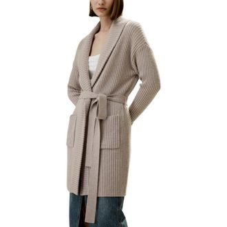 LilySilk Womens Merino Wool Shawl Collar Cardigan in Brown at Nordstrom, Size Medium