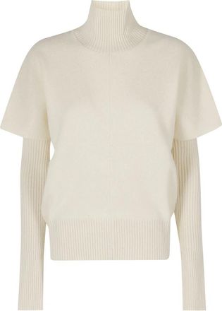 Federica Tosi Trui met hoge hals - Dames - Coltruien - Beige - M - Wol - Truien & Vesten