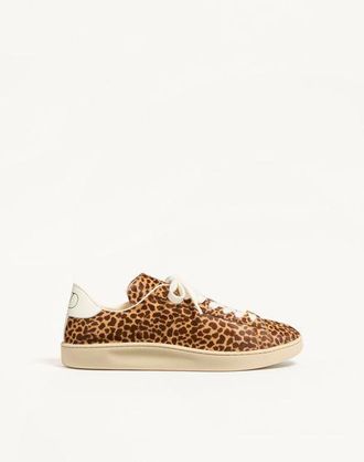 Valentino Garavani Royco Trainer in Hair Calf with Fauve Eclat Print and Nappa Calfskin Man BROWN 43.5