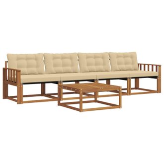 vidaXL Conjunto De Sof&aacute;s De Exterior Con Coj&iacute;n 5 Pcs Natural Y Beige Vidaxl