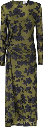 Isabelle Blanche Green Floral Embroidery Viscose Maxi Dress