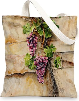 Generic Grape Canvas Tote Bag, Vintage Reusable Shopping Bags, Lightweight Eco-Friendly Shoulder Strap Bags, Green, 13x15 Inch