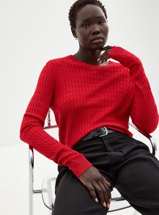 Contemporaine Womens Solid cable-knit sweater