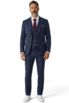 TruClothing Marineblauw tweed driedelig pak van wolmix voor heren - TP-32