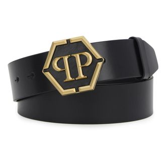 Philipp Plein Accessoires, Heren, Zwart, 100 CM, Leer, Hexagon Riem