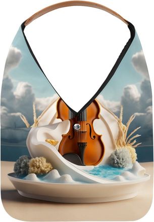 Generic Violin Cheese Pattern Reusable Lightweight Grocery Bags - Foldable Into Compact Pouch, Washable & Sturdy, Multipurpose for Shopping and Travel