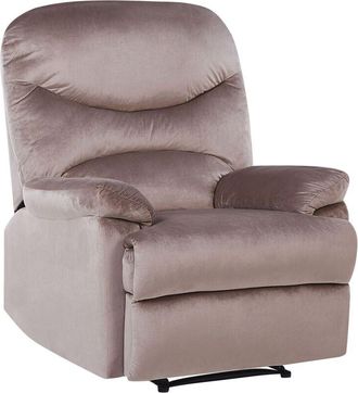 Beliani Sill&oacute;n Reclinable Tapizado En Terciopelo Gris Pardo Respaldo Y Reposapi&eacute;s Ajustables Manualmente Estilo Retro Eslov