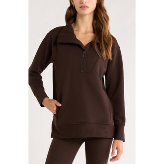 Zella Kickback Ottoman Half Zip Tunic in Brown Mole at Nordstrom Rack, Size Small