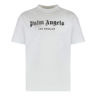 Palm Angels T-Shirts, male, White, L, Round neck T-shirt in cotton