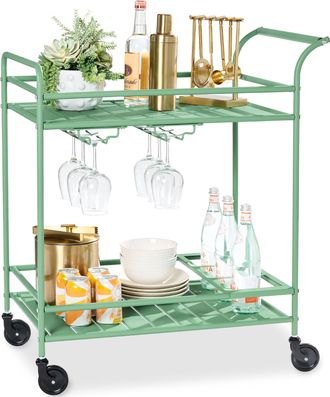 Best Choice Products 2-Tier Rolling Bar Cart Indoor/Outdoor w/ Storage Shelves, Wine Rack, Lockable Wheels