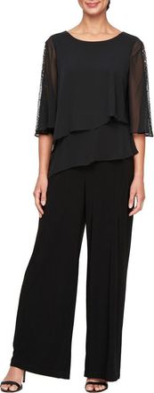 S.L. Fashions Tiered Capelet Jumpsuit in Black at Nordstrom, Size 14