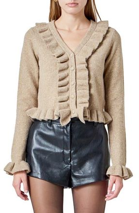endless rose Ruffle Crop Cardigan in Tan at Nordstrom, Size X-Small