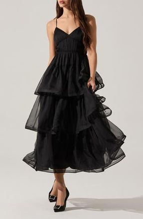 ASTR the Label Theiria Tiered Ruffle Sleeveless Maxi Dress in Black at Nordstrom Rack, Size X-Small
