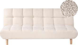 Beliani Sof&aacute; Cama De Boucl&eacute; Moderno Sin Reposabrazos 2 Plazas Con Respaldo Acolchado Y Asiento Capiton&eacute; Patas De Madera Blanco Crema Risor