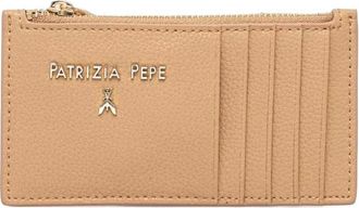 Patrizia Pepe logo-lettering leather card holder - Neutrals