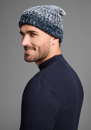 Man's World Strickm&uuml;tze MANS WORLD, Herren, blau (marine, wei&szlig; melange), Kunstfaser, gemustert, meliert, M&uuml;tzen Strickm&uuml;tze, in auff&auml;lliger Melange-Optik - NEW