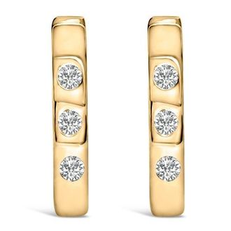 House of Brilliance 10K Gold 1/10 Cttw Three Stone Lab Grown Diamond Oval Huggies Hoop Earrings in Yellow at Nordstrom