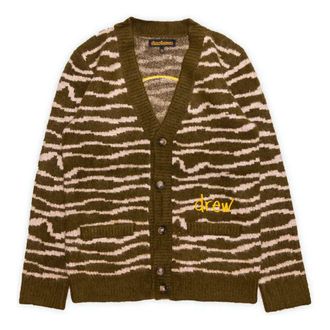Drew House Sketch Mascot Squiggle Cardigan Olive Ivory DR-FW21-072