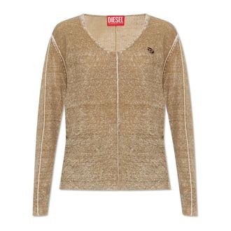 Diesel Trui K-Robbel - Dames - V-hals truien - Beige - XL - Linnen - Truien & Vesten