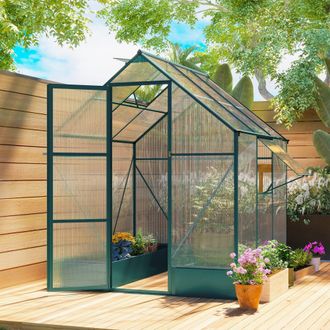 OUTSUNNY Walk-in Greenhouse Garden Polycarbonate Aluminium w/ Smart Window in Pale Green