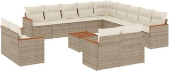 vidaXL Set Sof&aacute;s De Jard&iacute;n 14 Pzas Con Cojines Rat&aacute;n Sint&eacute;tico Beige Vidaxl