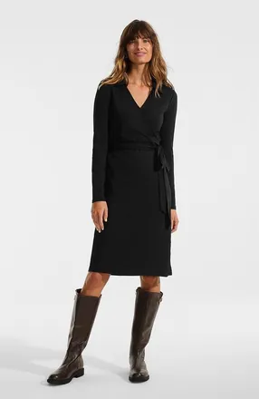 Lands End Cotton Modal Collared Wrap Dress in Black at Nordstrom, Size X-Large P