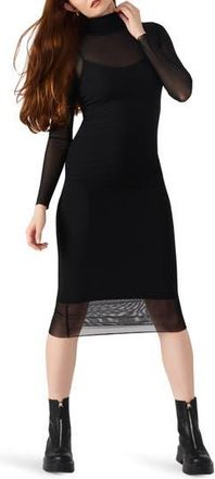 Steve Madden Hailee Long Sleeve Mesh Body-Con Dress in Black at Nordstrom Rack, Size X-Small