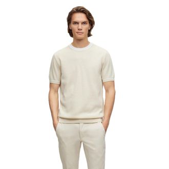 HUGO BOSS Mens Knitted T-Shirt in Open White - Size 2XL