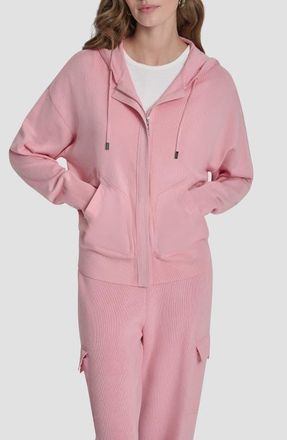DKNY Mixed Media Hoodie in Bloom Pink at Nordstrom, Size X-Small