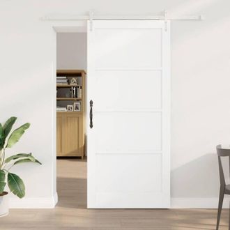 vidaXL Puerta Deslizante Vidaxl Con Juego De Hardware Blanca 93x211 Cm De Madera S&oacute;lida De Pino