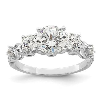 Diamond2Deal Sterling Silver Rhodium-plated Three Stone Cubic Zirconia Ring