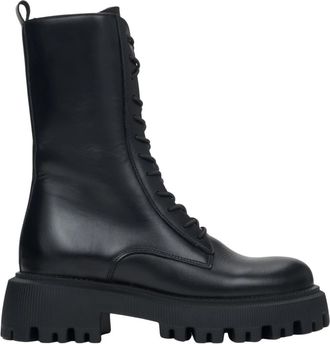 Estro & Luminara Hoge enkellaarsjes - Dames - Veterlaarzen - Zwart - 38 EU - Leer - Schoenen