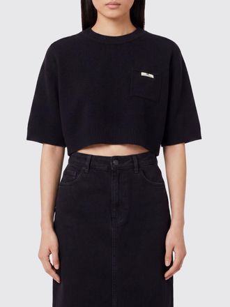 Elisabetta Franchi Maglia cropped in lana e cashmere con logo a contrasto