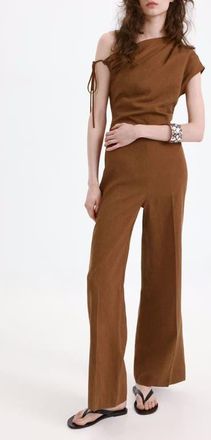 Mango One-Shoulder Jumpsuit in Tobacco Brown at Nordstrom, Size X-Large