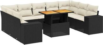 vidaXL Set De Sof&aacute;s De Jard&iacute;n 10 Pzas Cojines Rat&aacute;n Sint&eacute;tico Negro Vidaxl