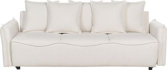 Beliani Moderno Sof&aacute; Cama Convertible Cojines Adicionales Fundas Extra&iacute;bles Blanco Krama