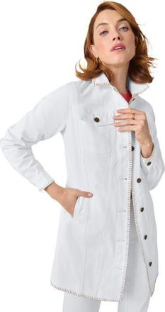 Jessica London Long Denim Jacket in White New Khaki Whipstitch at Nordstrom, Size 24
