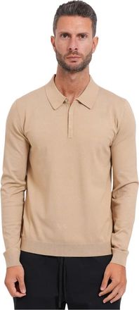 HUGO BOSS San Pippo-CV Knit Polo - Heren - Ronde hals truien - Beige - S - Leer - Truien & Vesten