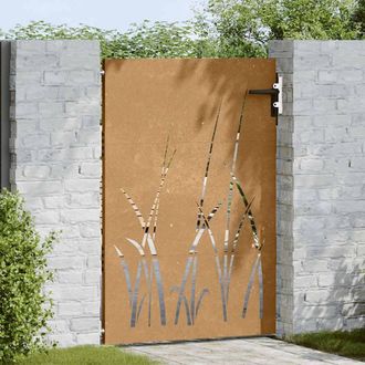 Berkfield Home Beautiful Garden Gate 85x125 cm Corten Steel Grass Design in Brown